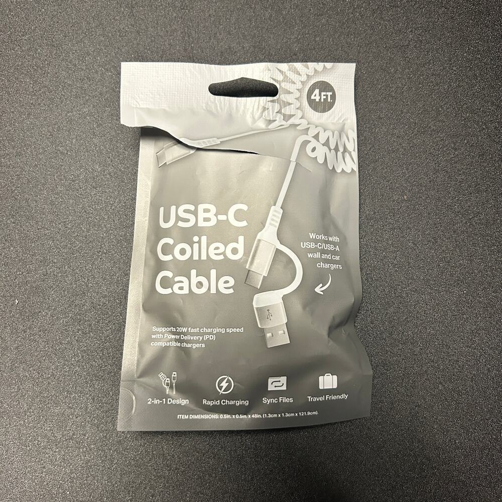New Bytech 4 Foot USB-C Coiled Cable